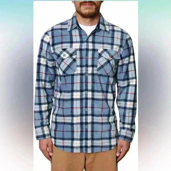 Freedom Foundry Mens Lightweight Plush Plaid Fleece Shirt, Blue Stone, Size L - Picture 1 of 10